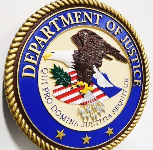AP-2322- Carved Plaque of the Seal of the US Department of Justice,3-D  Artist Painted (side view)