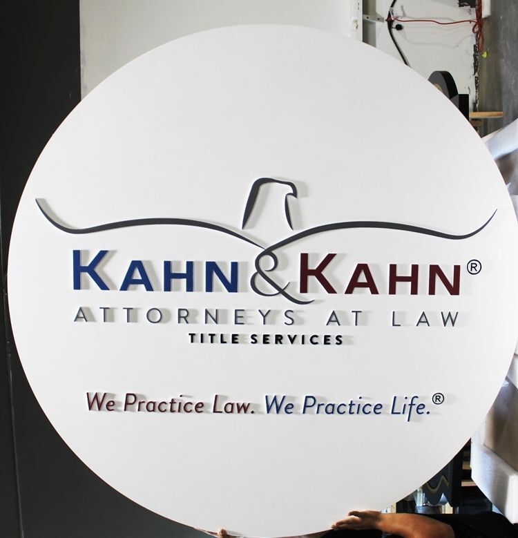 A10509 -  Carved  2.5-D Multi-level  Round Sign for the Firm of Kahn & Kahn, Attorneys at Law,