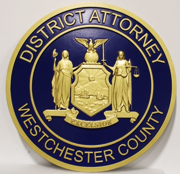 CP-1790 - Carved 3-D Bas-Relief Plaque of the Seal of the District Attorney, Westchester County in the State of New York
