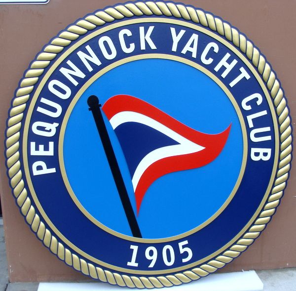L22506 - Carved Wall Plaque for Pequonnock Yacht Club, with Burgee and Rope Border