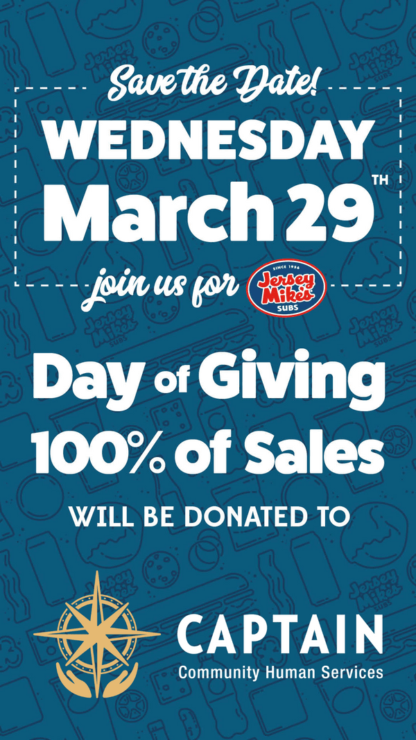 Save the Date Jersey Mikes Day of Giving March 29th!