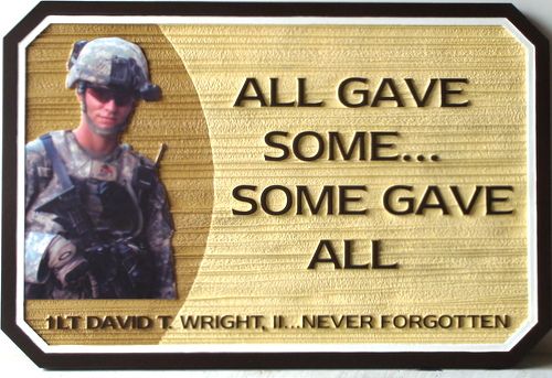 ZP-6020 - Memorial Plaque for a Soldier, Painted Sandblasted HDU with Giclee Photo. 