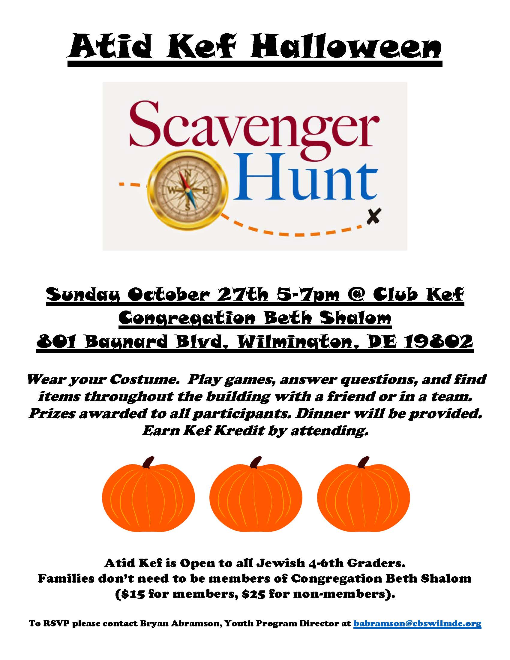 Atid Kef Halloween Scavenger Hunt-Open to all Jewish 4-6th Graders