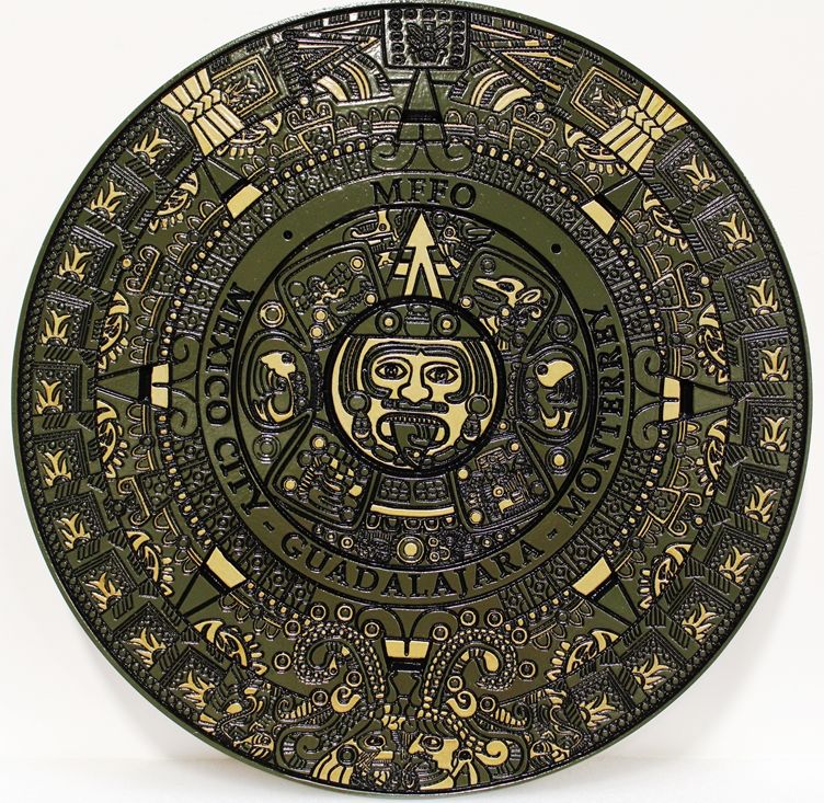XP-3312 - Carved HDU Plaque of an Aztec Calendar Wheel,  Mexico