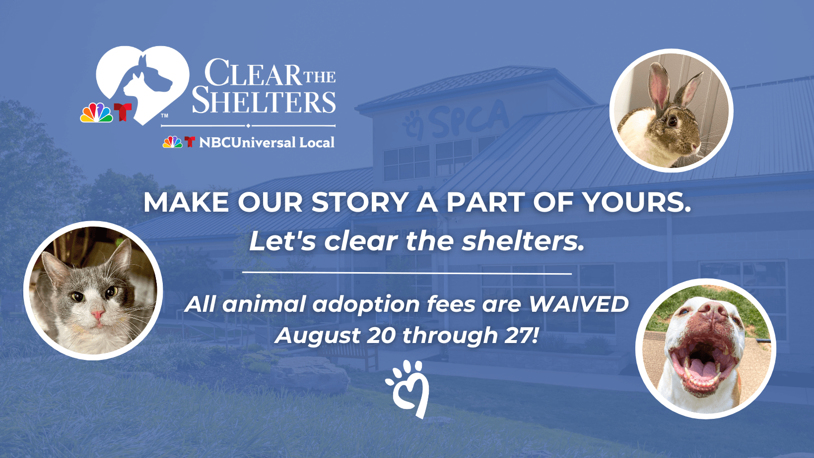 Let's Clear The Shelters! All Animal Adoption Fees Are Waived August 20 - 27!