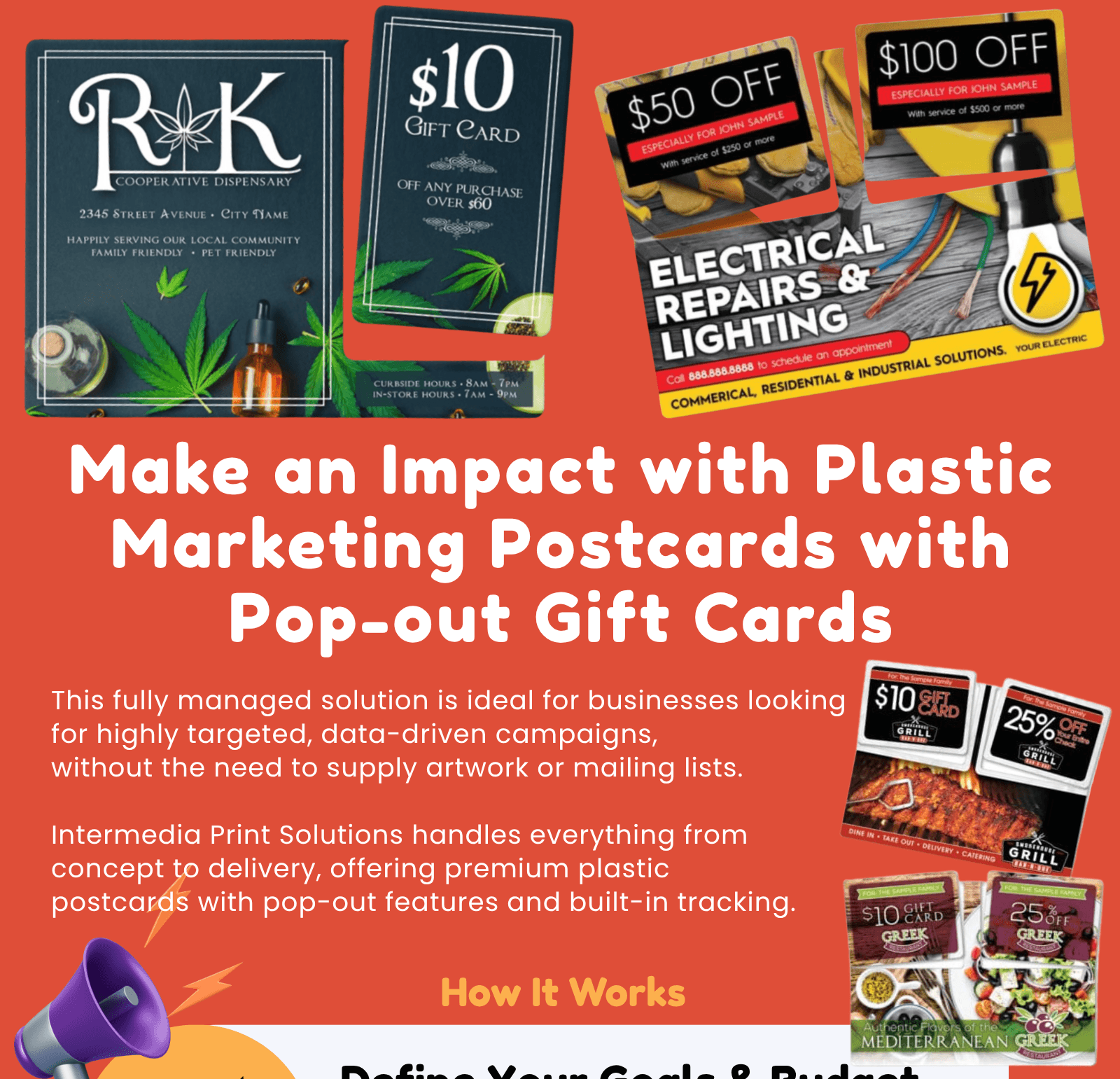 Plastic Marketing Postcards with Pop-Out Gift Cards