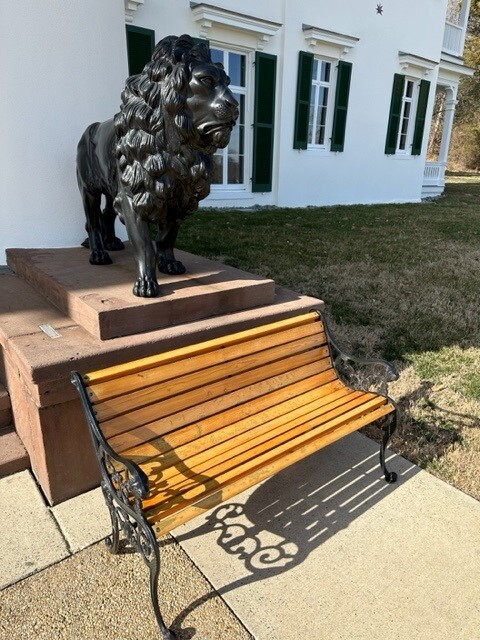Park Bench in front of Davis Mansion