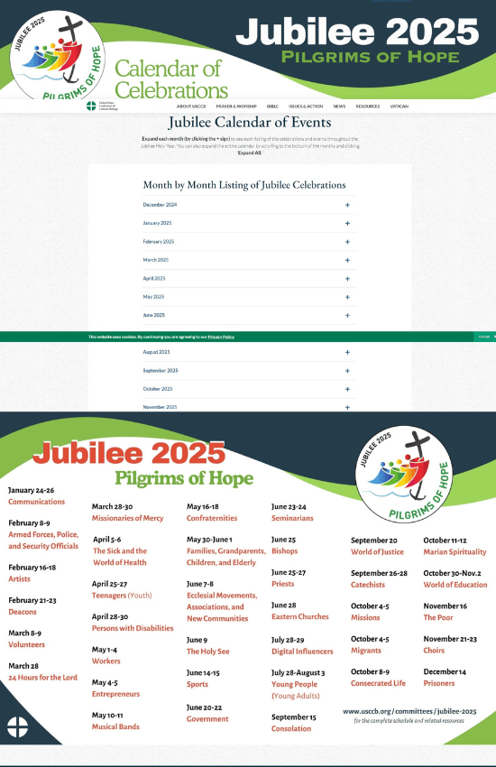 Jubilee Schedule with links