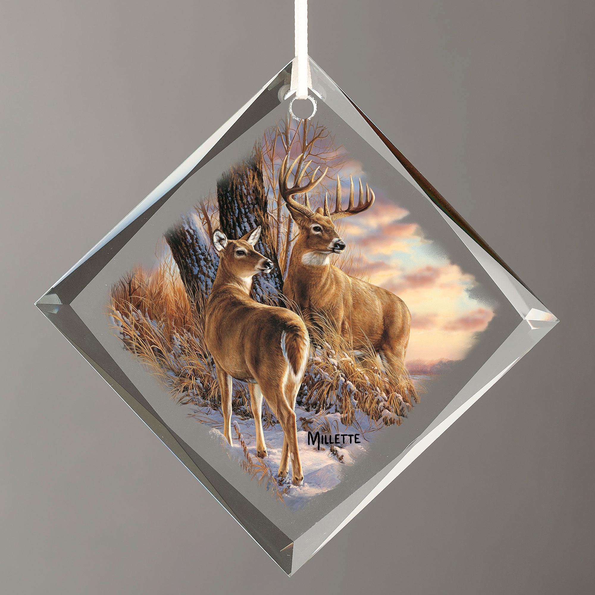 Twilight Escapade-Whitetail Deer Diamond Shaped Glass Ornament
