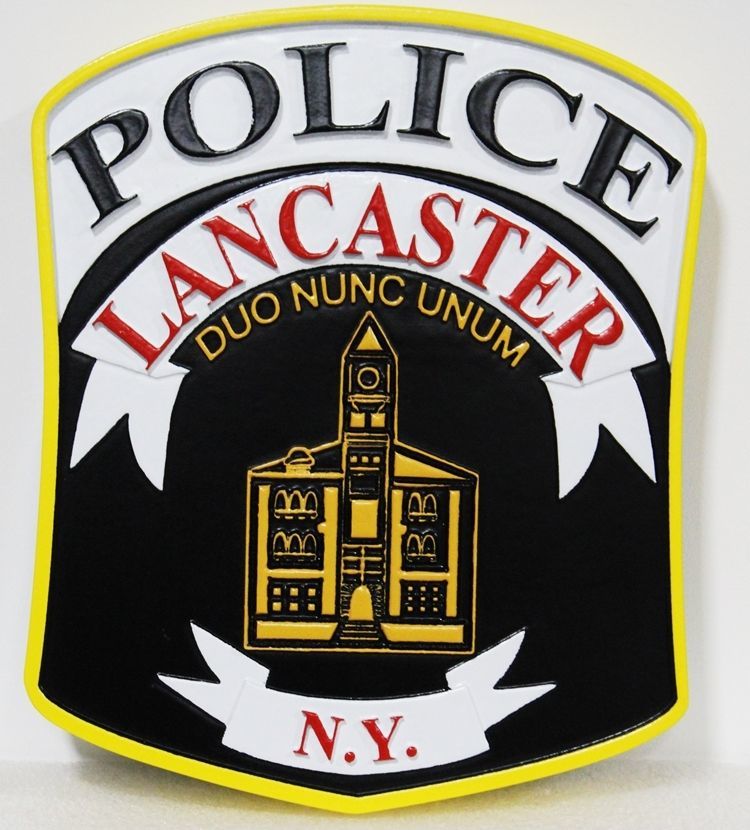 PP-2442 - Carved 2.5-D Raised Relief  HDU Plaque of the Shoulder Patch  of the Police, Lancaster New York