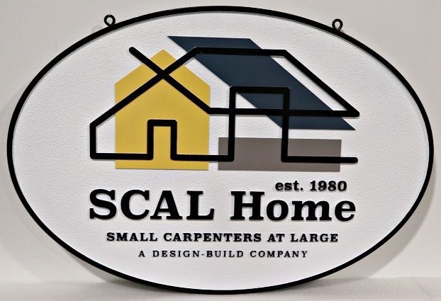 SC38153 - Carved and Sandblasted HDU Sign for "SCAL Home: Small Carpenters At Large" with Logo