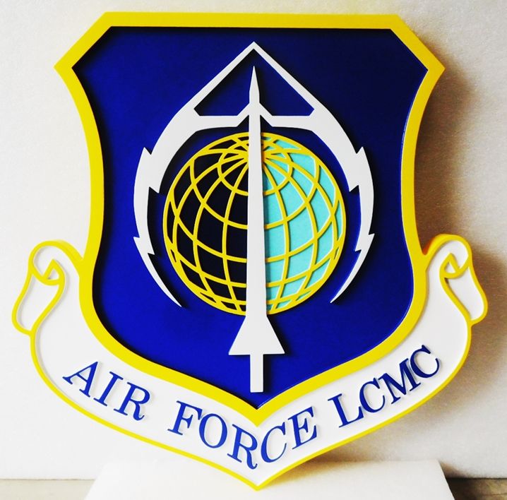 LP-1666 - Carved Plaque of the Shield Crest of the Air Force Life Cycle Management Center (LCMC), 2.5-D Artist-Painted
