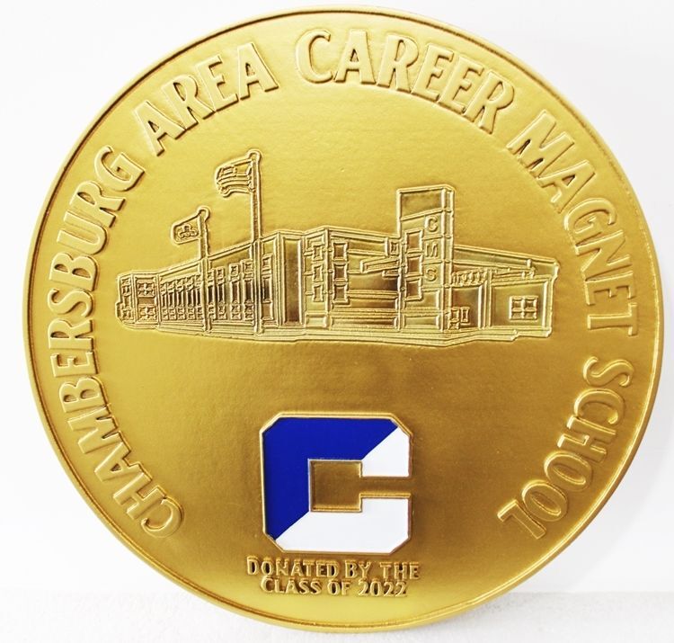 TP-1203 - Carved 2.5-D Raised Relief Brass-Plated HDU Plaque of the Chambersburg Area Career Magnet School