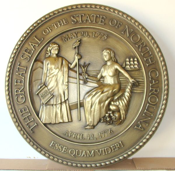 W32384 - Brass-Coated 3-D HDU Wall Plaque of the Great Seal of the State of North Carolina