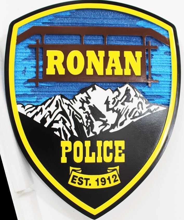 PP-2439 -  Carved 2.5-D HDU Plaque of the Shoulder Patch of a Police Officer of the City of Ronan, Montana