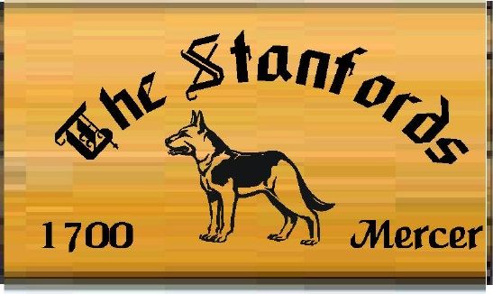 I18940 - Engraved Cedar Wood Residence Name Sign with German Shepherd Dog