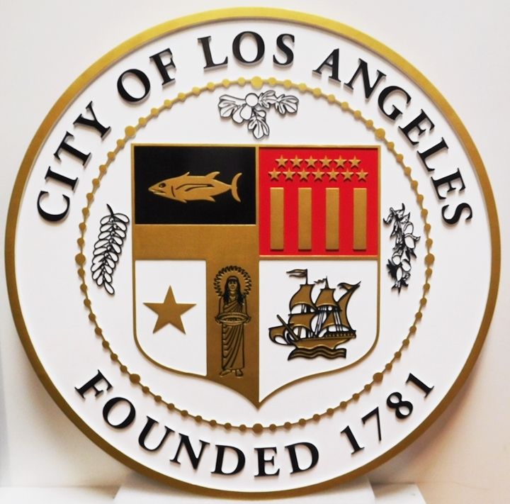 DP-1630- Carved Plaque of the Seal of the City of Los Angeles , 2.5-D Raised Relief, Artist-Painted 