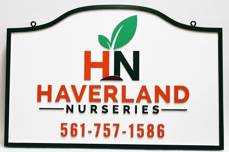  SC38428-  -  Carved Multi-level Sign Made for Haverland Nurseries, with Its Logo as Artwork