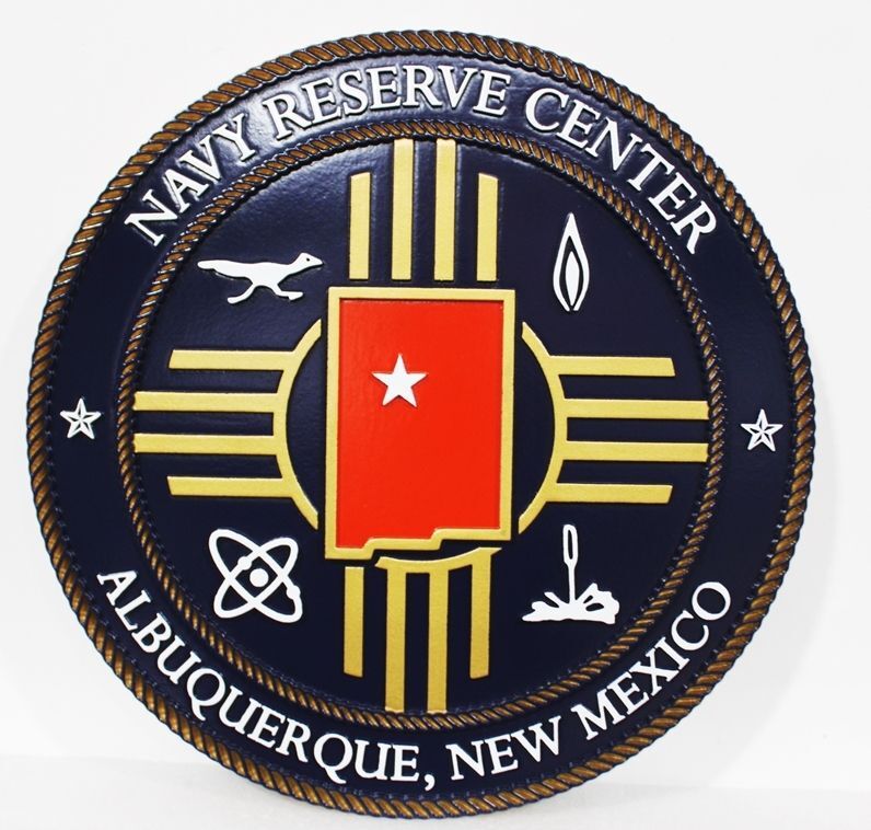 JP-2589 - Carved 2.5-D Multi-level Wall Plaque of the Crest of the Naval Reserve Center in Albuquerque, New Mexico