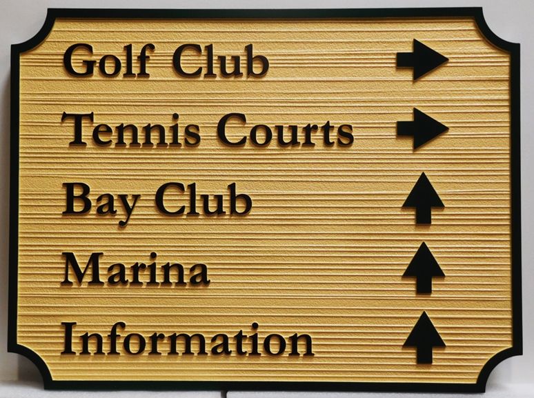 E14525 - Carved and Sandblasted Wood Grain Directional and Wayfinding Sign, 2.5-D Artist-Painted