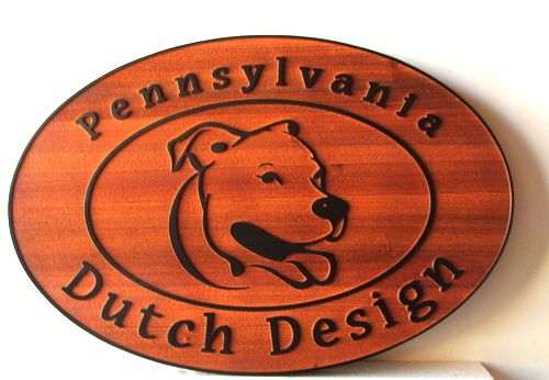 SA28741 - Carved Cedar Wood Sign for "Pennsylvania Dutch Design " with Golden Retriever 