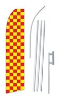 Checkered Red & Yellow Swooper/Feather Flag + Pole + Ground Spike