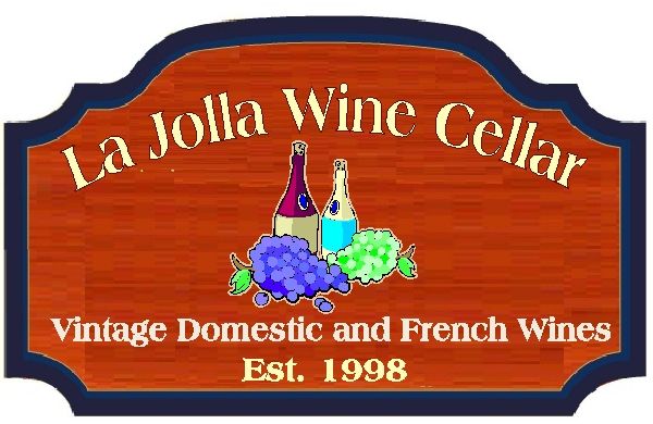 R27340 - Carved Redwood Plaque for La Jolla Wine Cellar