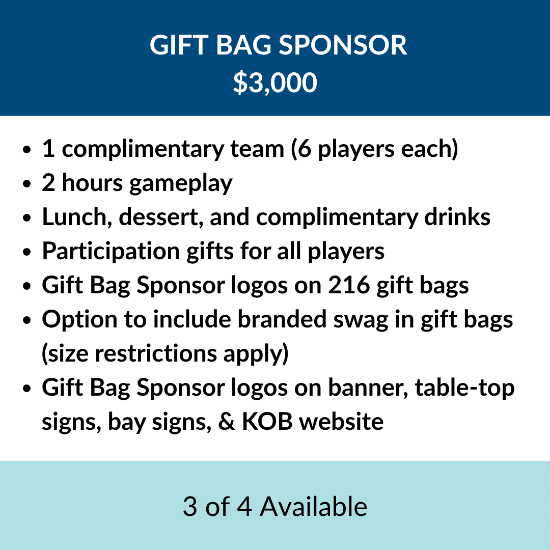 $3,000 Gift Bag Sponsor (3 of 4 Available)