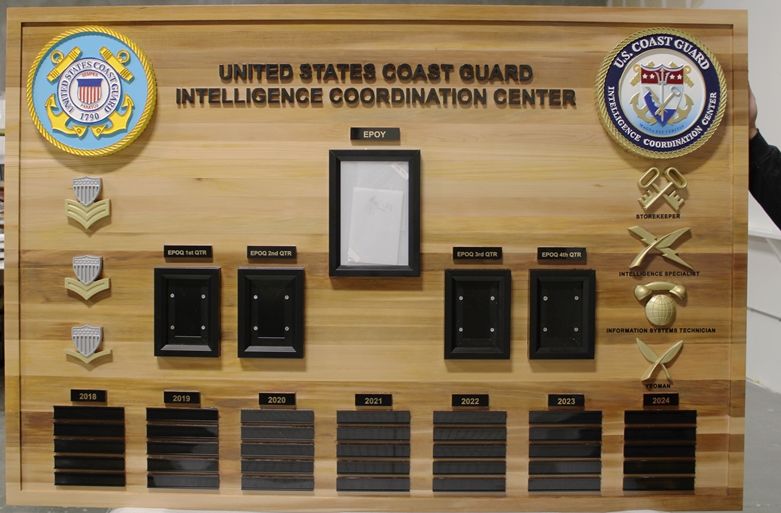 WP-5201 - 2.5-D Western Red Cedar United States Coast Guard Intelligence Coordination Center Chain-of-Command Board 