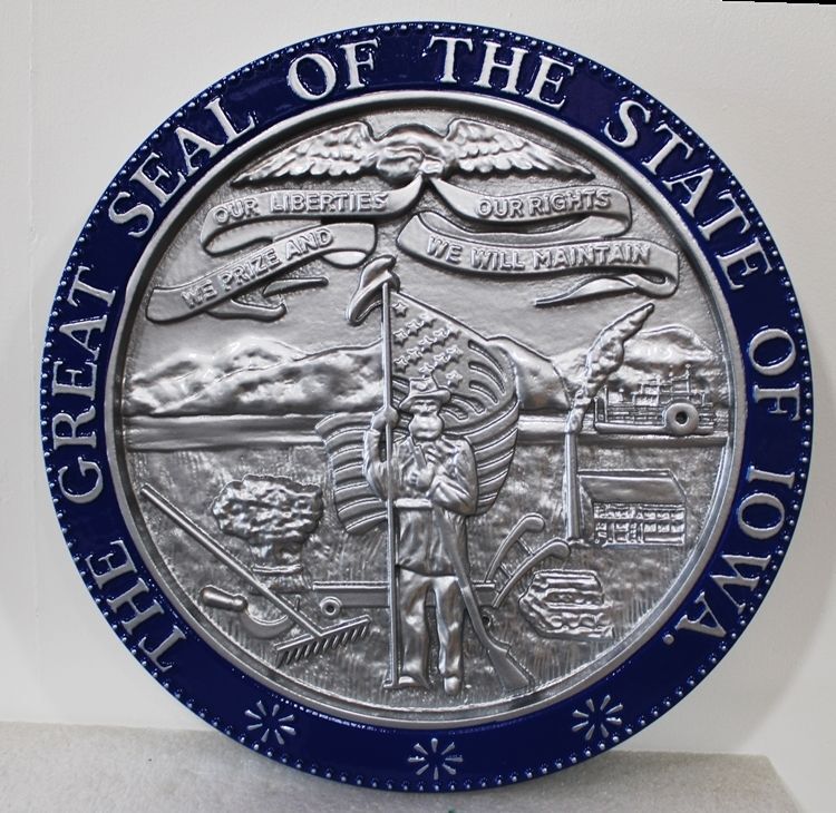 BP-1222 - Carved 3-D Bas-Relief HDU Plaque of the Seal of the State of Iowa