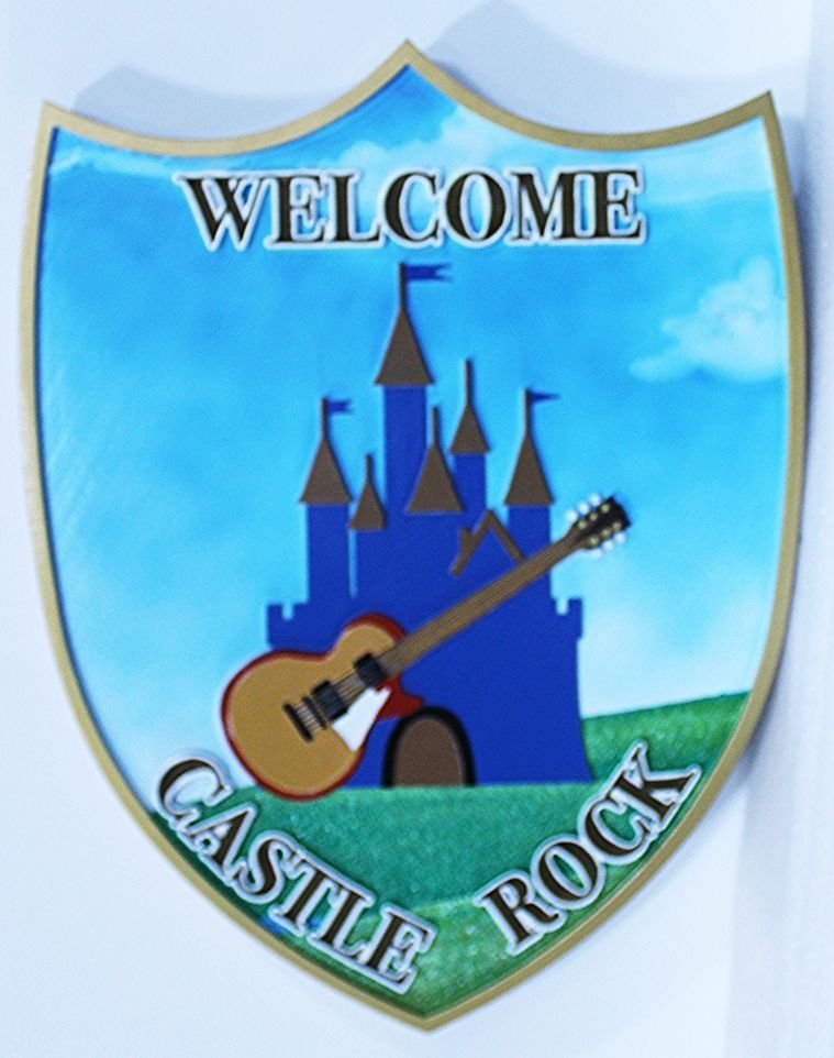 I18775 - Carved 2.5-D Multi-level Raised Relief  HDU Property Name  Sign "Castle Rock" 