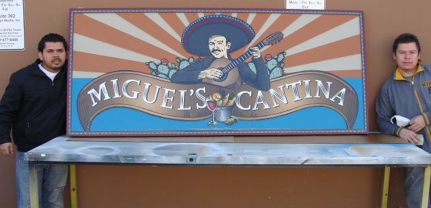 Q25035 - Large Mexican Cantina Restaurant Sign with 3D Carved Singer with Guitar (See Q25034)