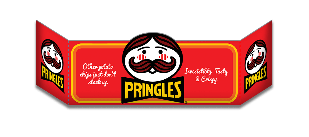 Die cut cardboard grocery aisle end cap with vintage Pringles logo - Other potato chips just don't stack up - Irresistibly Tasty & Crispy