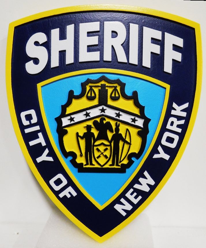 PP-2050 - Carved Plaque of the Shoulder Patch of the Sheriff of the City of New York, 2.5-D Artist-Painted