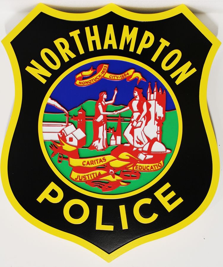 PP-3154  - Carved 2,5-D Multi-Level Relief HDU Plaque of the Seal of the Northhampton  Police Departmen