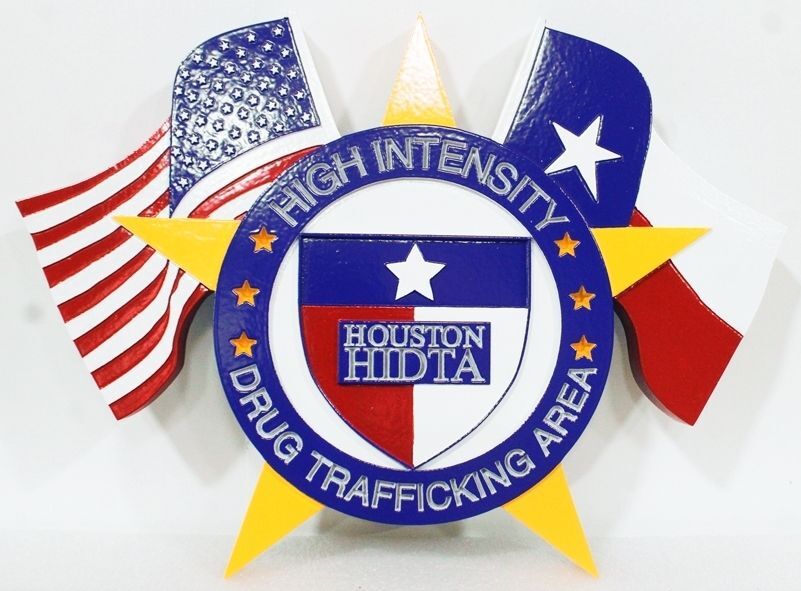 AP-2539 - Carved 2.5-D Multi-Level HDU Plaque of the Houston  Seal of the  High-Intensity Drug Trafficking Area (HITDA),   Drug Enforcement Administration (DEA)