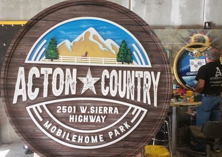 M1903- Sandblasted Faux Wood Grain HDU Sign for the Acton Country Mobile Home Park 