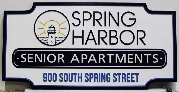 K20391 - Carved High-Density-Urethane (HDU)  Entrance Sign for the Spring Harbor Senior Apartments.