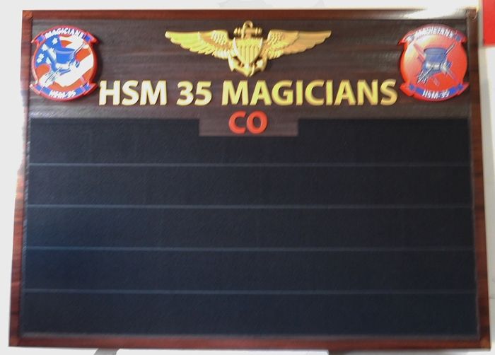 JP-1695 - Carved Post Board for US Navy HSM 35 Magicians, Cedar Wood 