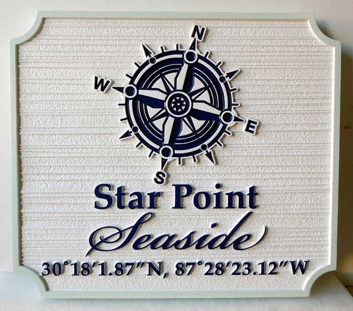 L22517 - Yacht Interior or Berth Plaque Featuring a Compass Rose and Latitude and Longitude