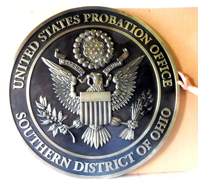FP-1480 - Carved Plaque of the Seal of the US Probation Office, Southern District of Ohio, Nickel-Silver Plated  