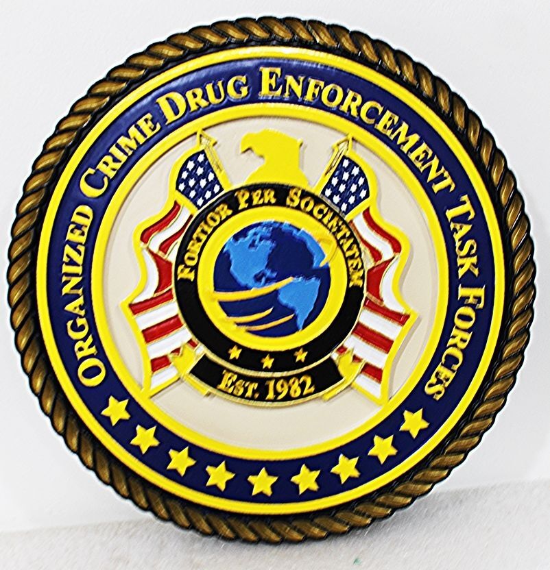 AP-2524 - Carved 3-D Plaque of the Seal of the Organized Crime Drug Enforcement Task Forces