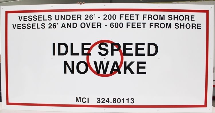 L22551 - Carved 2.5-D Raised Relief HDU Boat Marina Sign, "Idle Speed - No Wake”