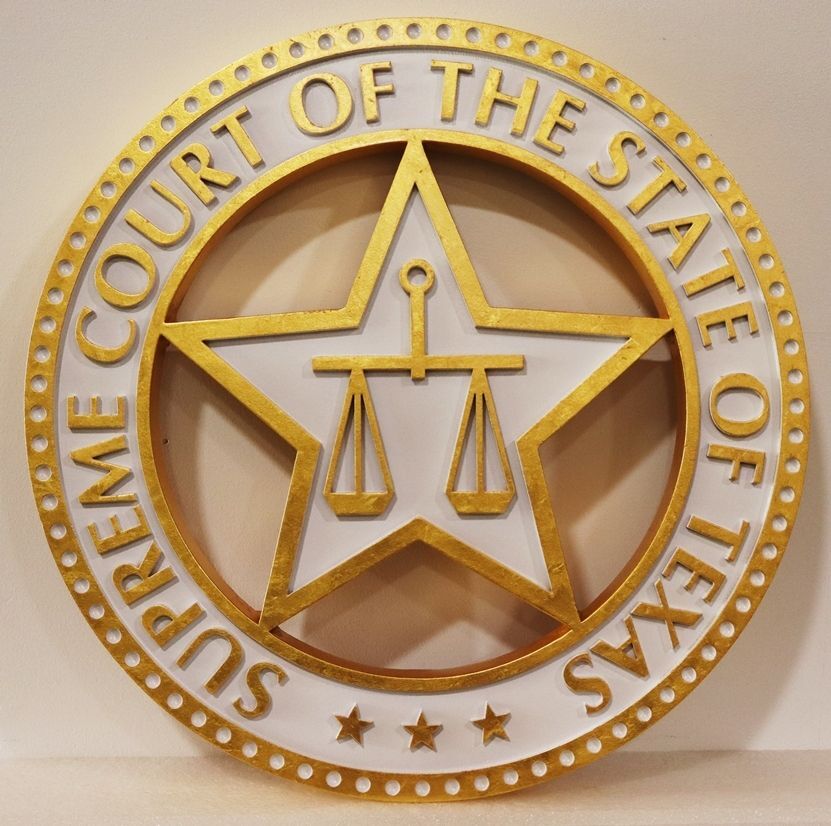 GP-1389 - Carved 2.5-D Plaque of the Seal of the Supreme Court of Texas,  24K Gold-Leaf Gilded 