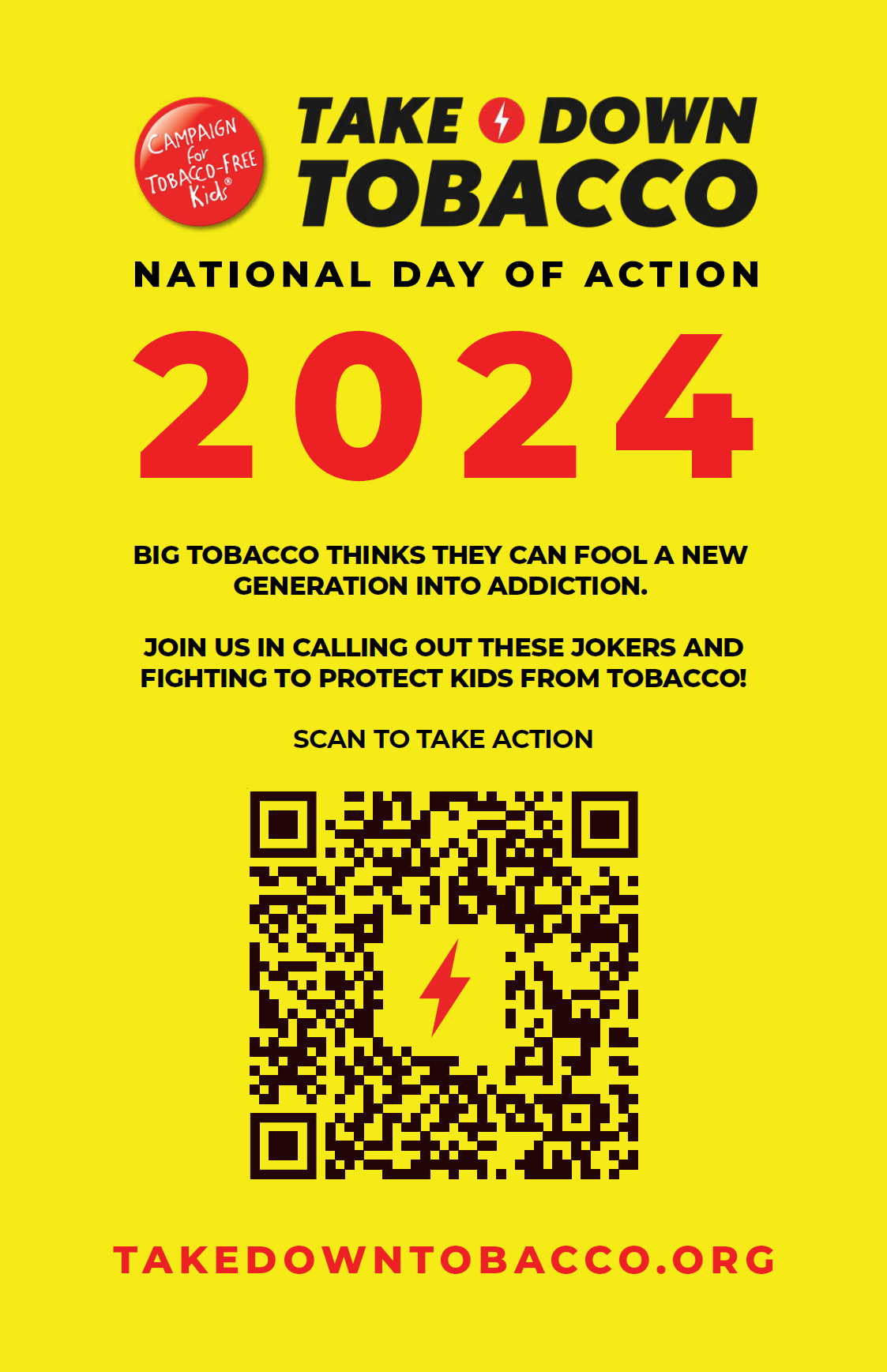 “Take Down Tobacco Action QR Code” 11x17 in poster