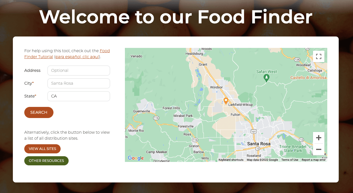 Image of the Get Food site page