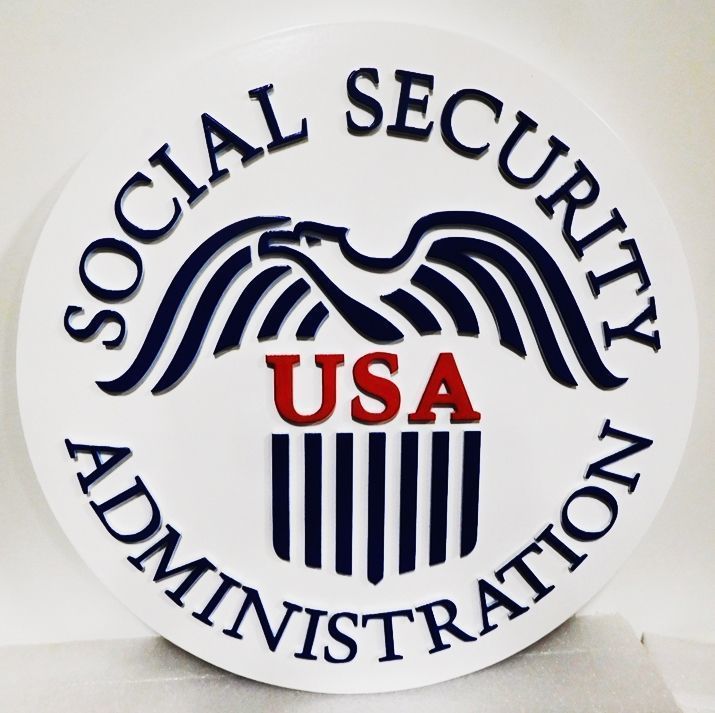 U30434 - Carved 2.5-D HDU Plaque of the Seal of the Social Security Administration