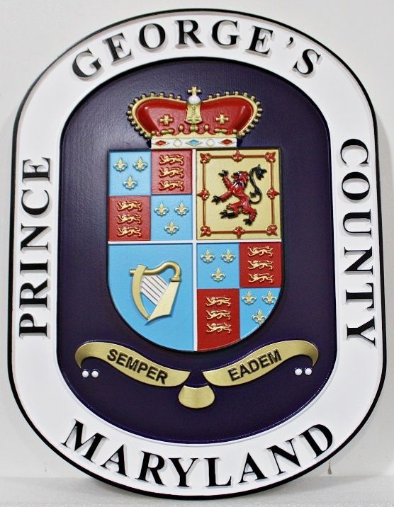 F15389 - Carved and Sandblasted HDU Sign with Seal for "Prince George's County Maryland"