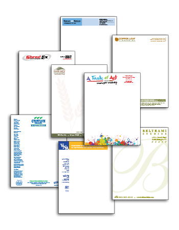 collage of eight stationery samples for local companies