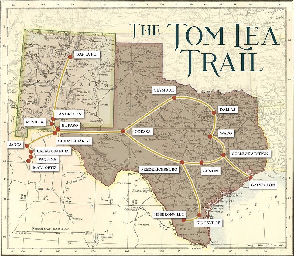 Tom Lea Trail map of sites in Texas and New Mexico
